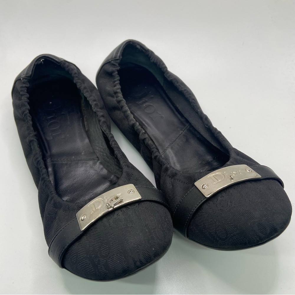 Dior Logo Print Black Flats Sz 39 - Picture 5 of 14